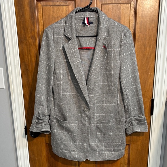 Tommy Hilfiger Jackets & Blazers - Tommy Hilfiger Gray Plaid Blazer Women’s Size 12 Preppy Scandi Girl Career EUC
